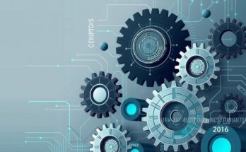 A conceptual representation of AI impact on workforce with abstract gears and digital elements in muted tones.