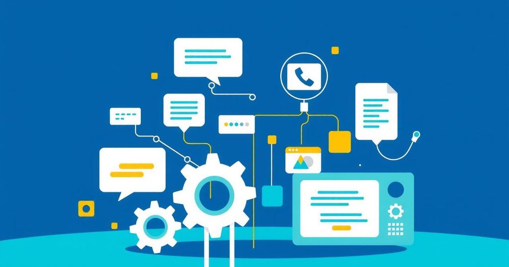 Illustration of Atlassian software tools with AI enhancements, vibrant colors, and a sleek, modern digital style.