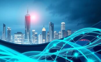 A conceptual illustration of AI technology enhancing global deal sourcing in finance with vibrant colors.