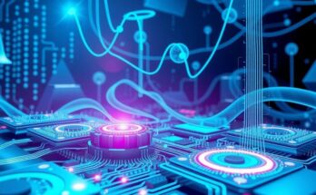 A symbolic representation of AI competition, featuring futuristic technology motifs in blue and silver tones.