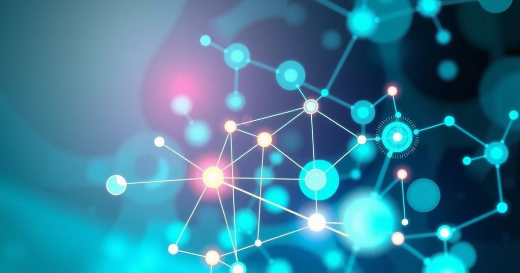 An abstract representation of artificial intelligence integration in healthcare with vibrant technology elements.