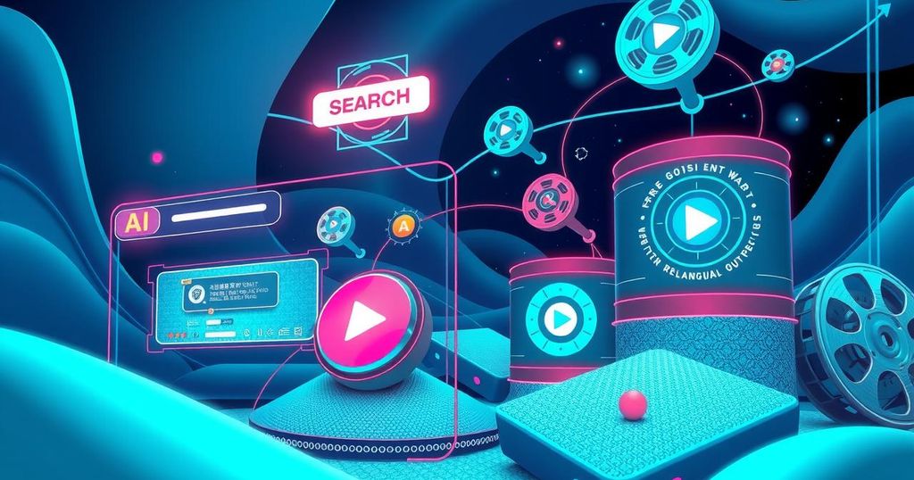Graphics of AI transforming media through smart recommendations, better search, multilingual features, and innovative testing.