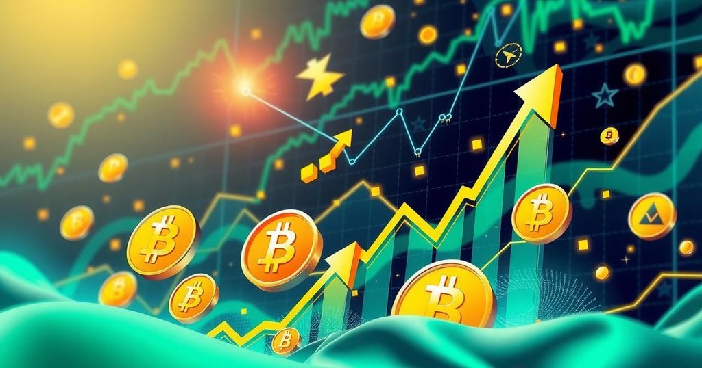 Bull market in cryptocurrency with charts and rising trends highlighting market growth and investor optimism.