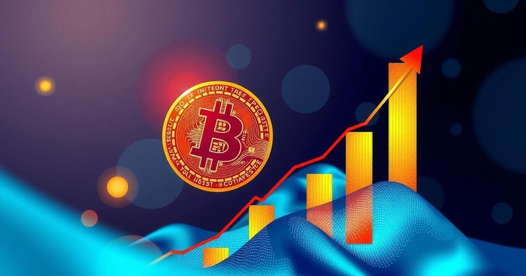 Abstract digital art of a soaring Bitcoin symbol in a vibrant market, showcasing bullish optimism and financial growth.