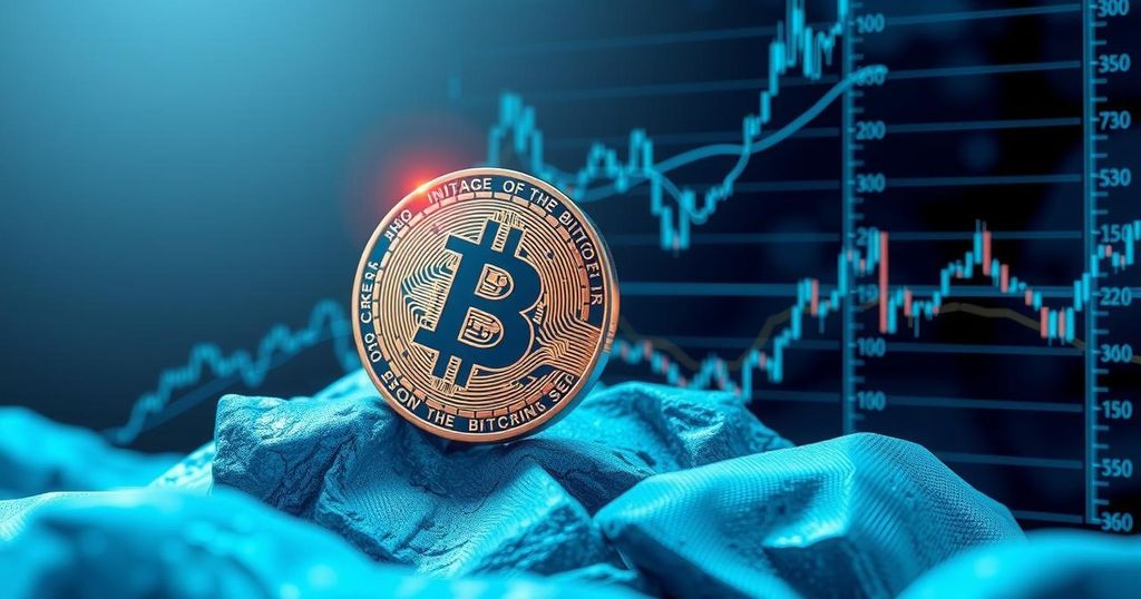 Bitcoin in a digital landscape showing stability and resilience with financial data imagery and neutral tones.