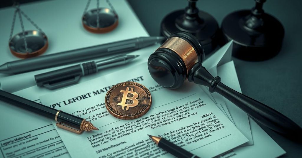 A gavel resting on legal documents symbolizing cryptocurrency fraud trials and justice.