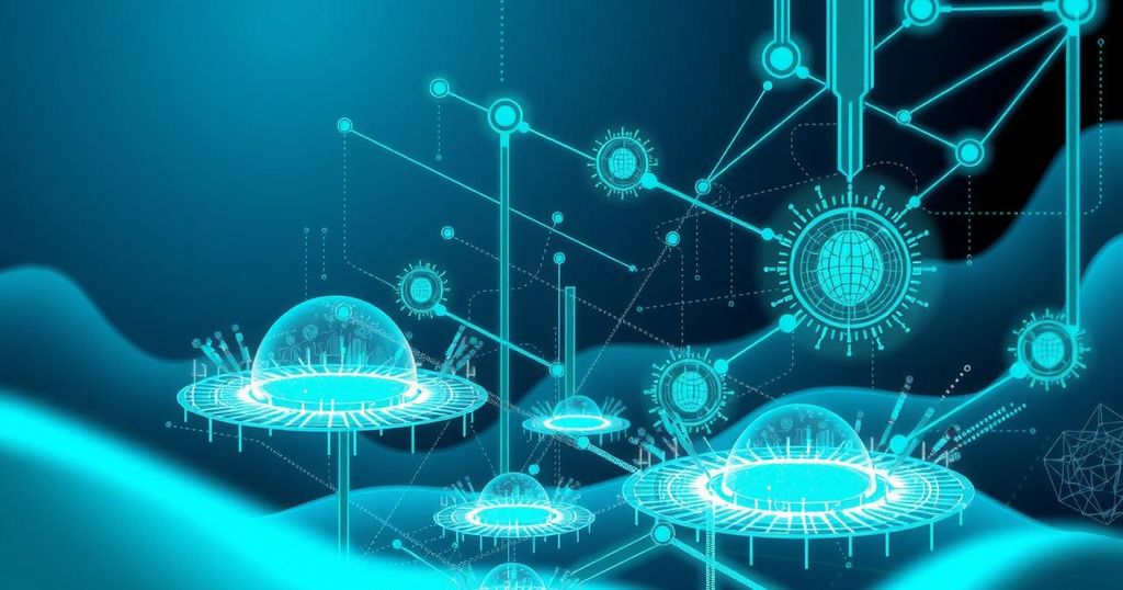 A digital representation of artificial intelligence embodying self-preserving traits in a futuristic environment.