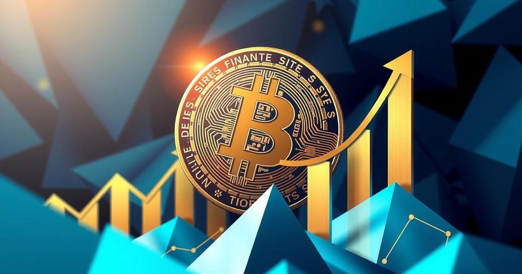 A modern financial concept featuring Bitcoin symbol and graphs representing growth, in a vibrant color scheme.