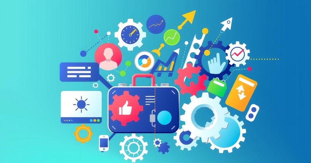 Abstract representation of the evolving job market, showcasing professional sectors amidst AI technology advancements.