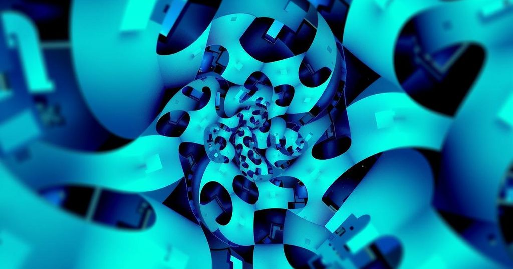 Abstract representation of recursive algorithms with vibrant geometric patterns and modern technological elements.