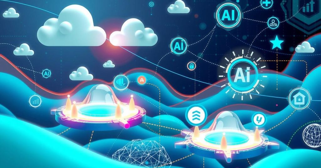 Digital landscape showcasing strategic technology trends including AI and cloud platforms