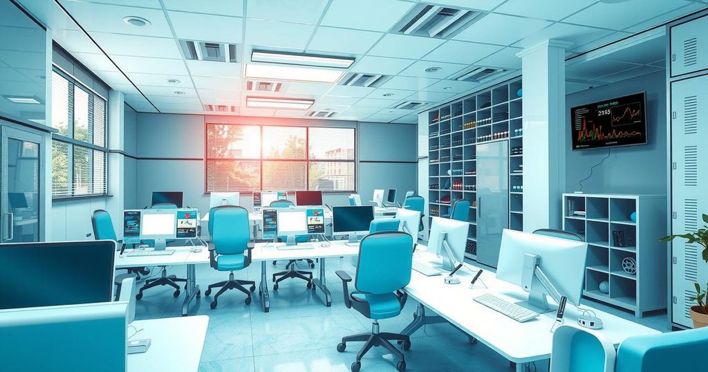 Workplace technology enhancing productivity with AI integration and tools, showcasing positive environment.