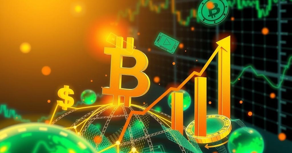 Bitcoin nearing $100K with vibrant upward movement symbolizing investment optimism and trading activity.