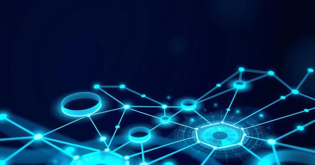 Digital representation of SMB insurance solutions with abstract connections and vibrant colors.