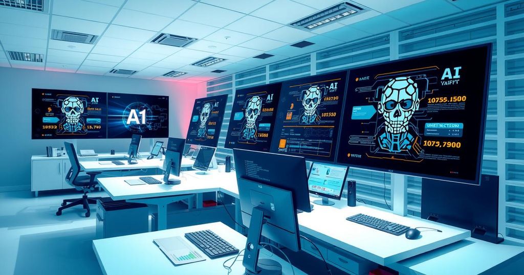 Engineers working productively with AI tools, showcasing innovation in a tech office environment.