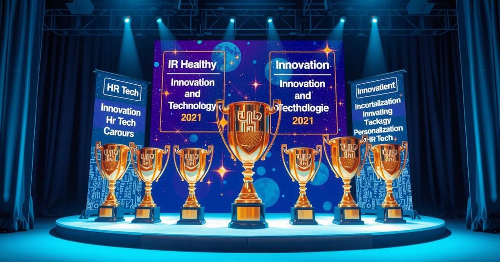 Award ceremony showcasing innovative HR tech solutions with a focus on AI and employee empowerment.