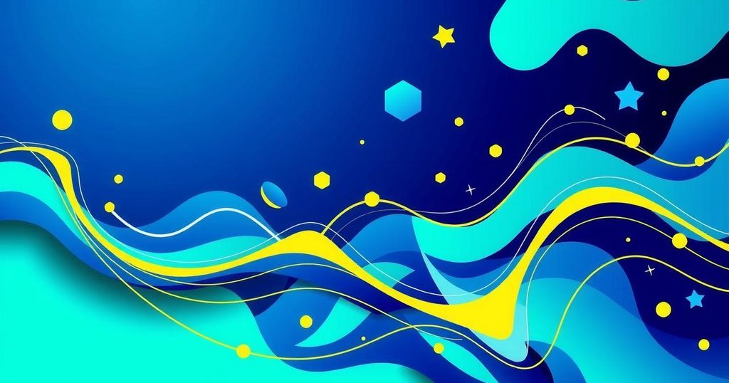 A colorful abstract illustration representing diverse startup innovations and funding in a digital space.