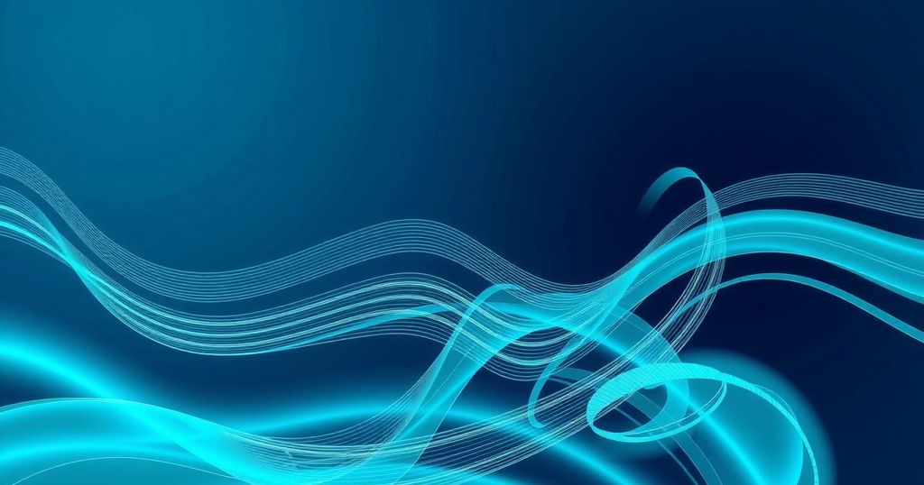 A conceptual art piece representing digital journalism with abstract elements and a blue-green color scheme.