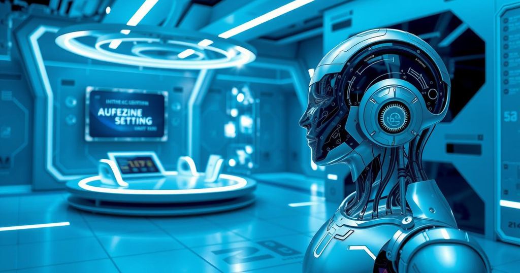 Abstract representation of AI integration with sleek design elements in shades of blue and silver, focusing on technology.