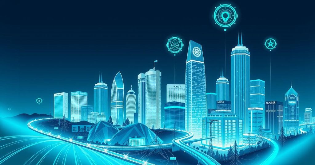 A vibrant skyline of San Jose with tech elements symbolizing innovation and AI in a modern city ambiance.