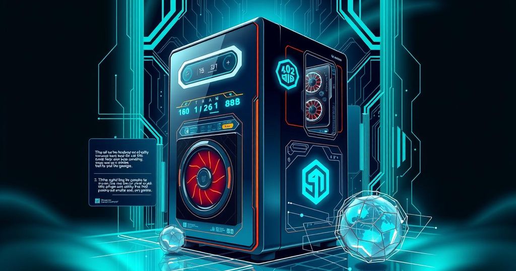 A conceptual illustration of a supercomputer representing advanced technology and innovation in artificial intelligence.
