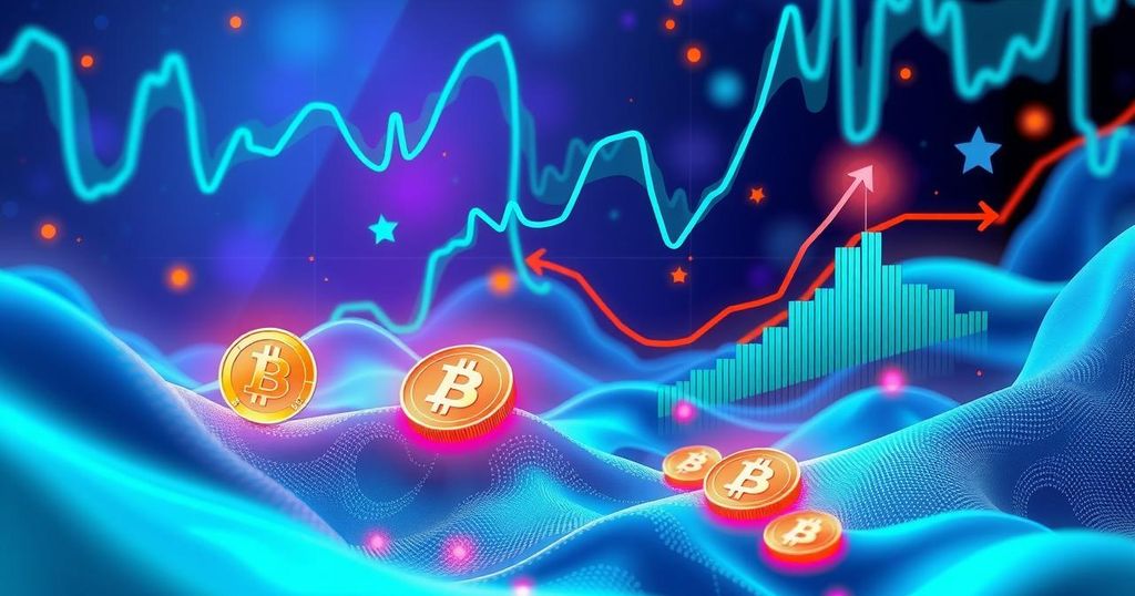 A digital landscape depicting cryptocurrency transactions with a focus on stablecoins and investment growth.