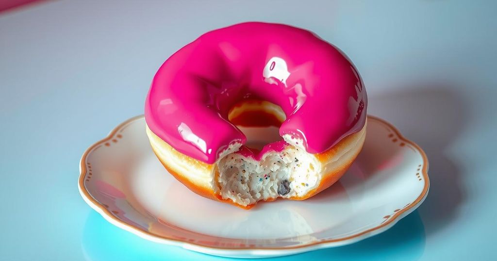 A shiny donut with a glossy exterior, representing innovation, but hollow inside, symbolizing lack of substance.