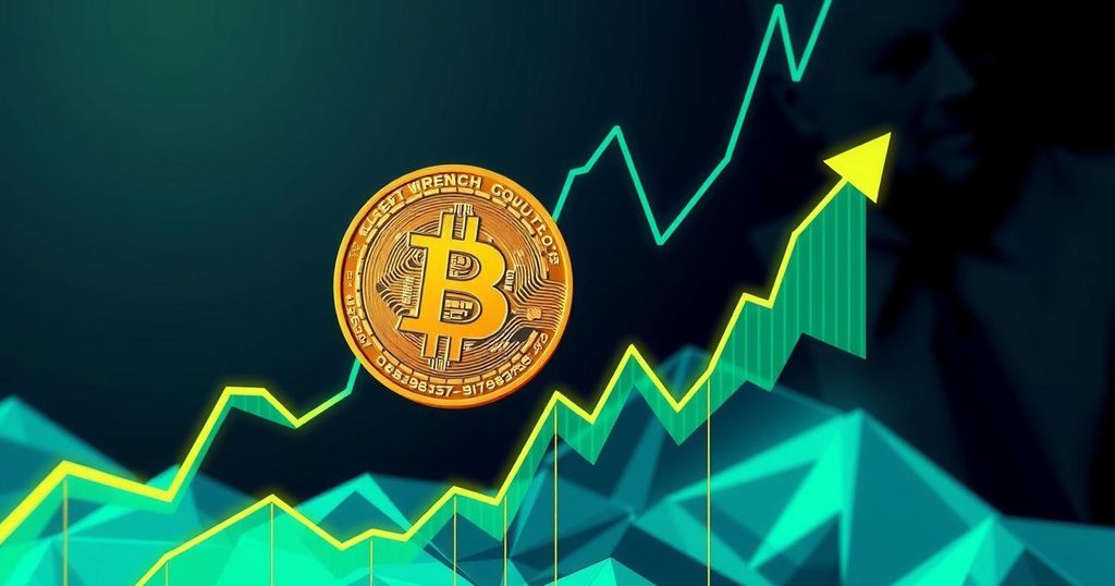 Bitcoin price trends upward with a significant support level, reflecting market optimism amid external factors.