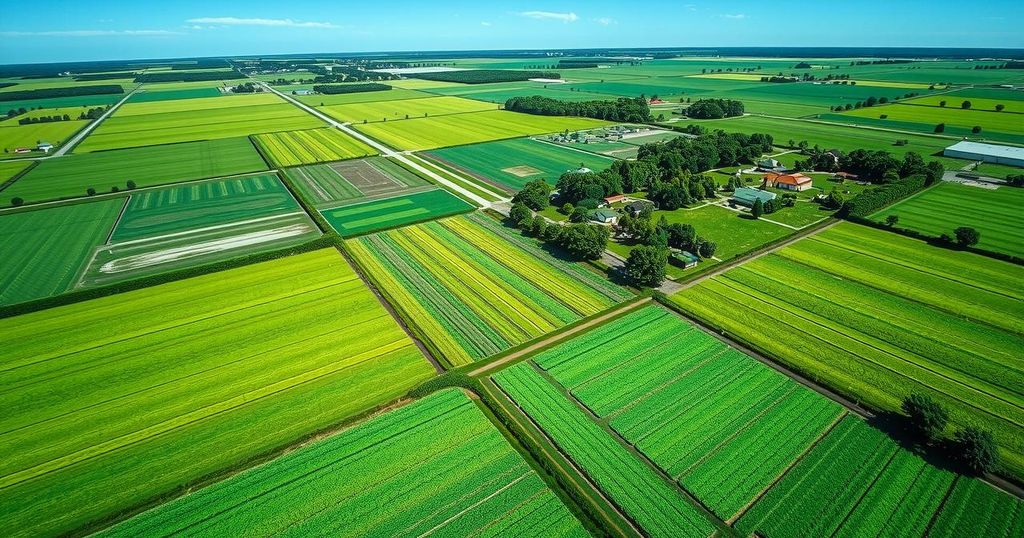 Aerial view of Florida farmland with satellite imagery overlay representing crop monitoring technology.