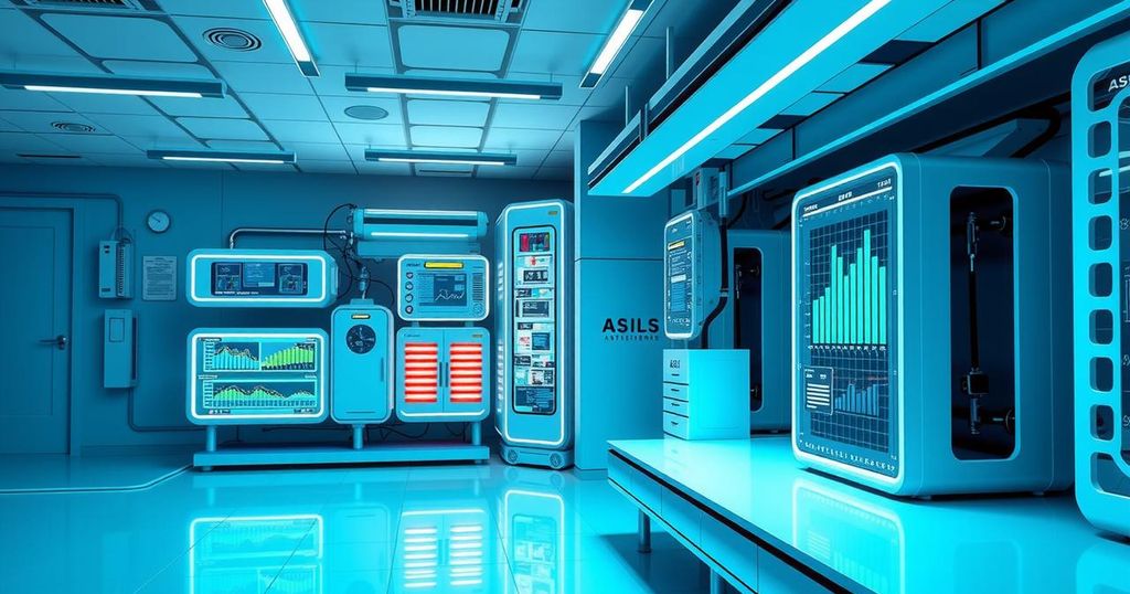 An abstract depiction of artificial intelligence enhancing drug discovery, featuring futuristic tech elements and vibrant colors.