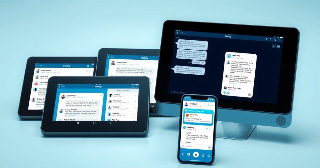A digital representation of artificial intelligence integration in daily life with chatbots and technology.