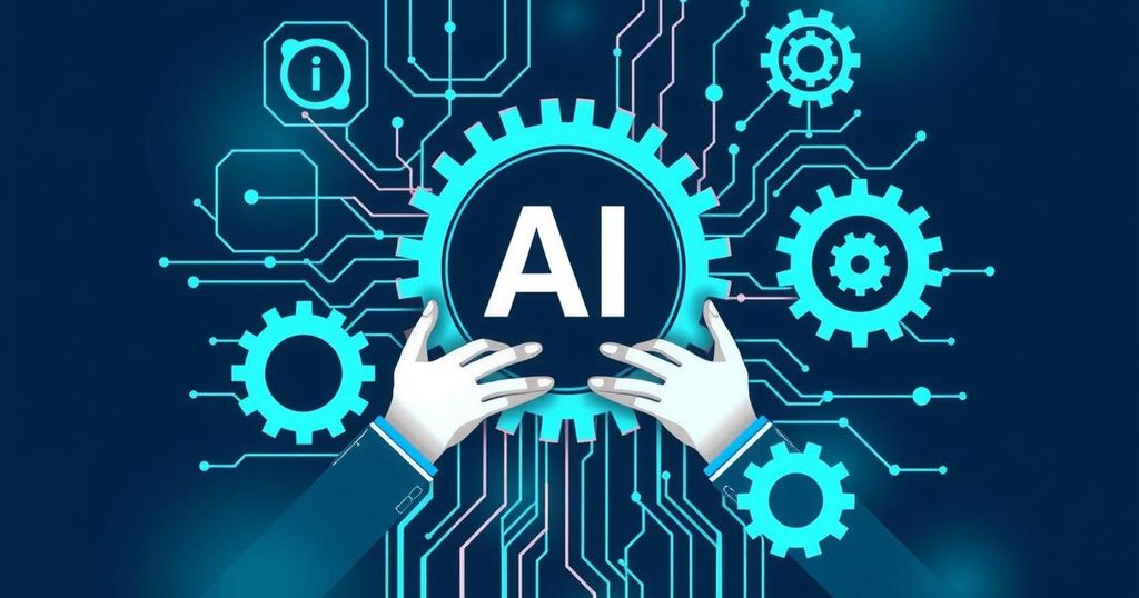 Maine Artificial Intelligence Task Force graphic featuring futuristic tech elements and collaborative symbols.