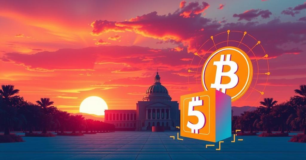 A digital landscape illustrating Arizona's potential Bitcoin reserve concept with vibrant colors and modern design.