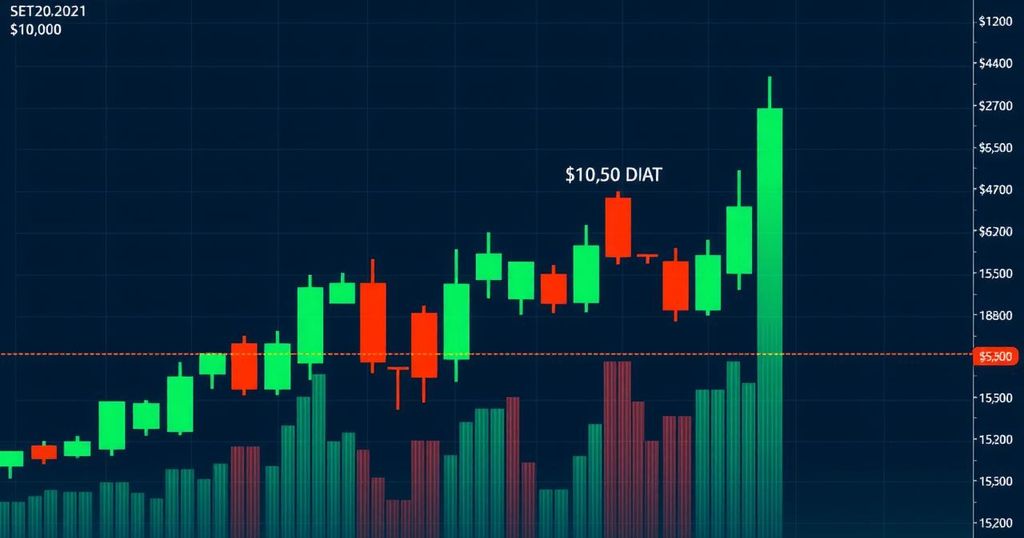 Bitcoin price chart showing a bullish trend highlighting a resistance level near $107K with green and red candles.