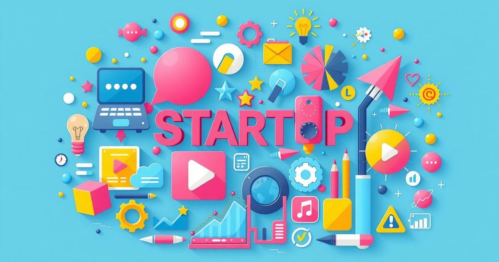 Creator economy startups pitching concepts showcasing innovation and investment opportunities in vibrant colors.