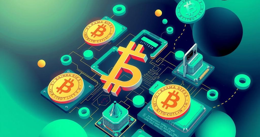 A vibrant digital illustration representing cryptocurrency growth and innovation, featuring bitcoin symbols and abstract technology elements.