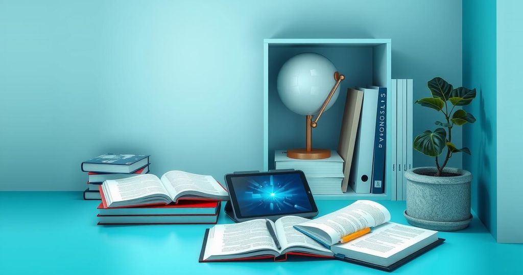 A serene study environment with modern tools and technology illustrating lifelong learning and innovation.