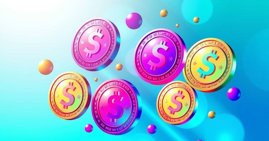 A colorful digital representation of stablecoins symbolizing financial progress in cryptocurrency regulation.