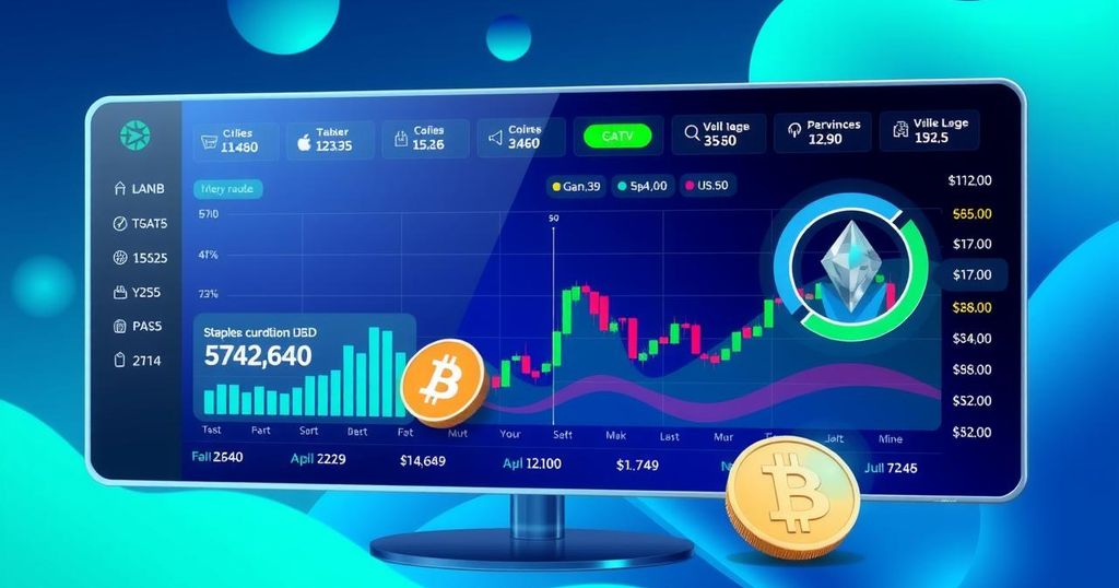 A modern cryptocurrency trading platform interface showing various digital coins and market trends in Malaysia.