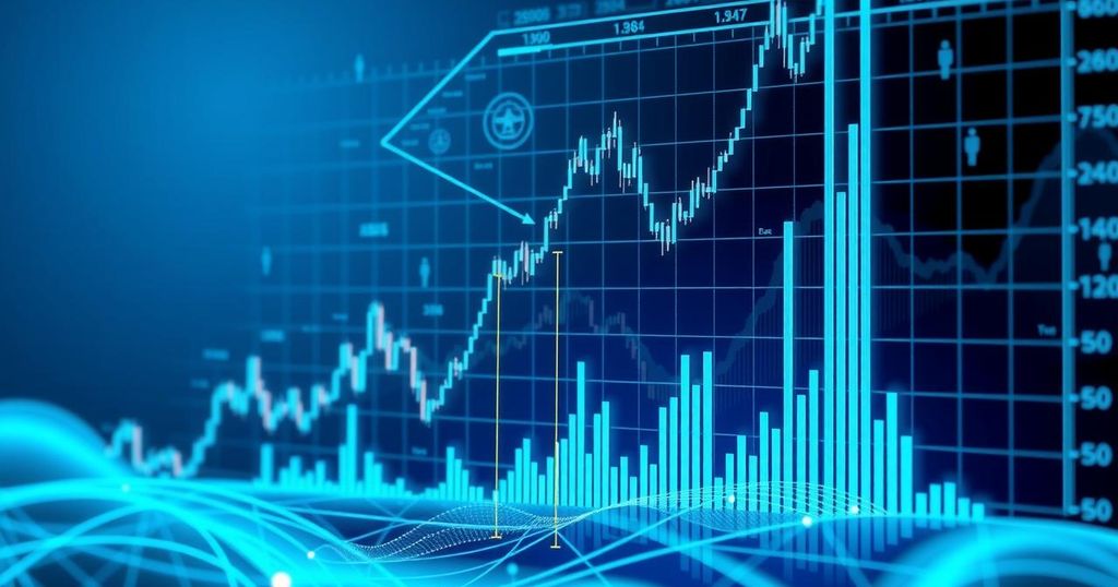A stock market chart indicating a significant drop with futuristic AI technology elements in the background.