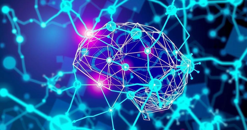 A digital illustration of interconnected neural networks in vibrant colors representing AI concepts and learning processes.