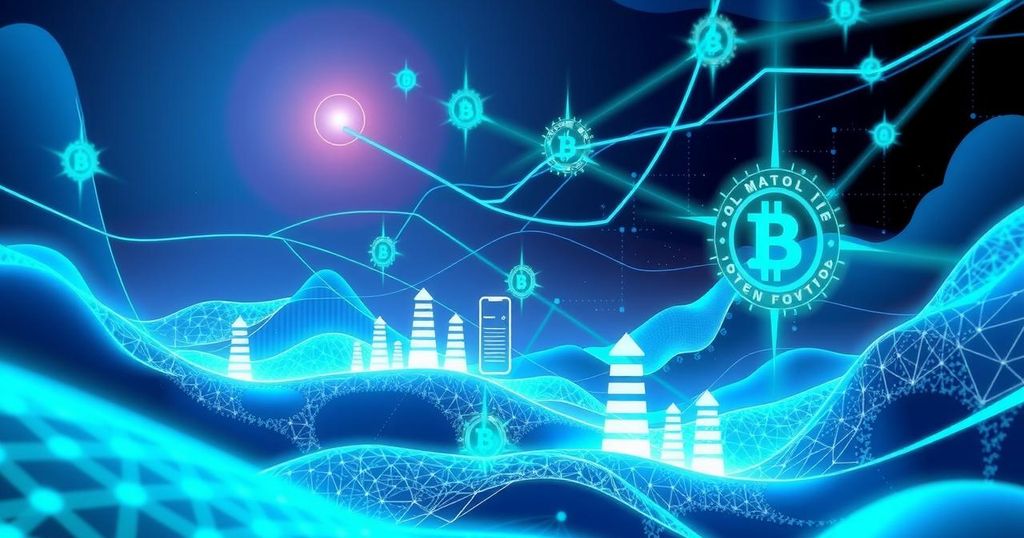 Modern digital landscape showcasing cryptocurrency with a vibrant color scheme and high-tech design elements