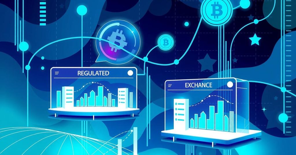 Regulated crypto exchanges in Europe with vibrant colors and modern designs showcasing technology and finance.